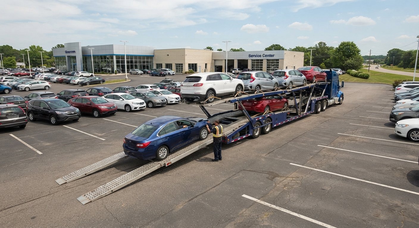 Car transport equipment at a vehicle storage facility